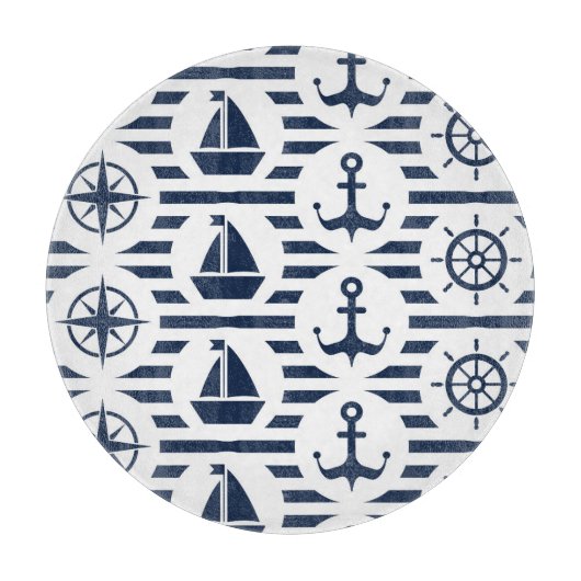 青いパターンで海上 カッティングボード (正面)