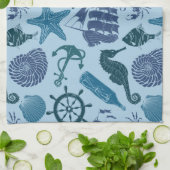 青いパターンの航海のな陰 キッチンタオル (折り畳み)