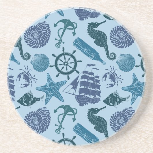 青いパターンの航海のな陰 コースター (正面)