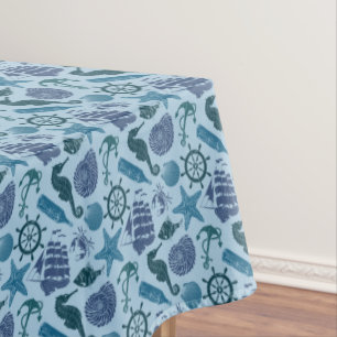 青いパターンの航海のな陰 テーブルクロス