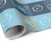 青いパターンのXOXO、暖かいハグとキスストライプの ラッピングペーパー (ロールコーナー)