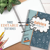 青いパターン名のスケッチ宇宙にドードルロケット ノートブック