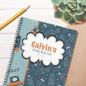 青いパターン名のスケッチ宇宙にドードルロケット ノートブック