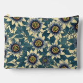 青いパッションフラワーパターン アクセサリーポーチ (正面)