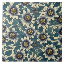 青いパッションフラワーパターン タイル