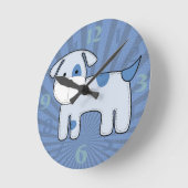 青いパッチの子犬媒体の時計 ラウンド壁時計 (傾斜)