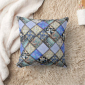 青いパッチフェイクワークキルティングパターン クッション (ブランケット)