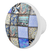 青いパッチフェイクワークキルティングパターン セラミックノブ (右)