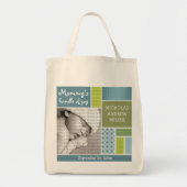 青いパッチワークのカスタムな写真のおむつかお母さんのバッグ トートバッグ (正面)