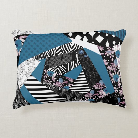 青いパッチワーク人気がある,パッチワーク,フォーク,素朴, アクセントクッション (正面)