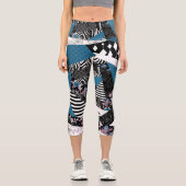 青いパッチワーク人気がある，パッチワーク，フォーク，素朴， カプリレギンス (正面)