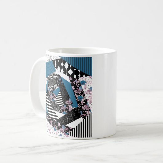 青いパッチワーク人気がある,パッチワーク,フォーク,素朴, コーヒーマグカップ (正面左)