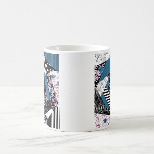 青いパッチワーク人気がある,パッチワーク,フォーク,素朴, コーヒーマグカップ (中央)