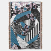 青いパッチワーク人気がある,パッチワーク,フォーク,素朴, スローブランケット (正面縦)