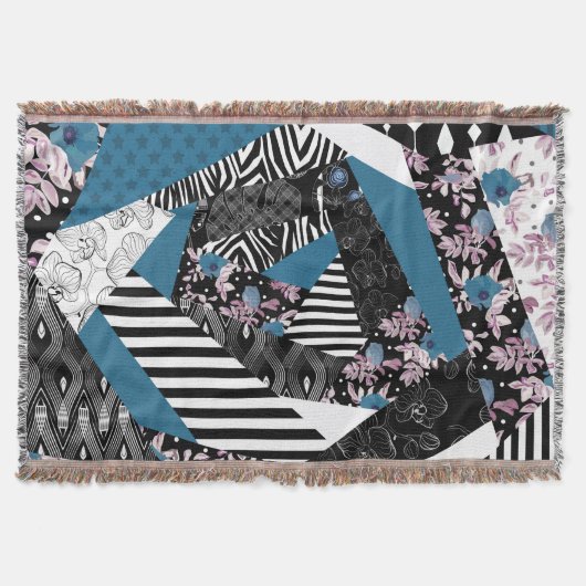 青いパッチワーク人気がある,パッチワーク,フォーク,素朴, スローブランケット (正面)