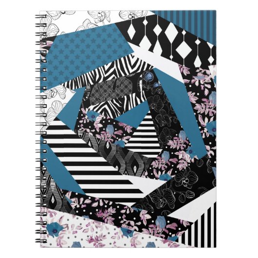 青いパッチワーク人気がある，パッチワーク，フォーク，素朴， ノートブック (正面)