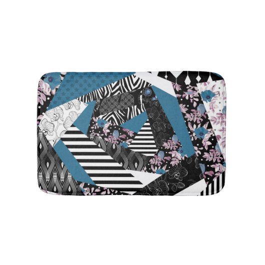 青いパッチワーク人気がある,パッチワーク,フォーク,素朴, バスマット (正面)