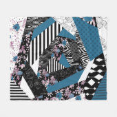 青いパッチワーク人気がある,パッチワーク,フォーク,素朴, フリースブランケット (正面(横))