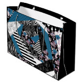 青いパッチワーク人気がある，パッチワーク，フォーク，素朴， ラージペーパーバッグ (裏面アングル)