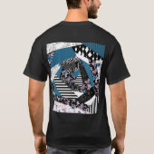 青いパッチワーク人気がある，パッチワーク，フォーク，素朴， Tシャツ (裏面)