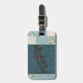 青いパッチワーク荷物タグ ラゲッジタグ (正面縦)