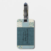 青いパッチワーク荷物タグ ラゲッジタグ (裏面縦)