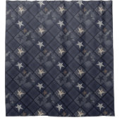 青いパッチワーク シャワーカーテン (正面)