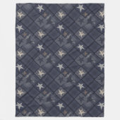 青いパッチワーク フリースブランケット (正面)