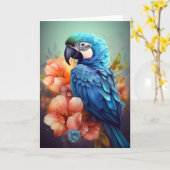 青いパラ鳥のグリーティングカード カード (黄色い花)