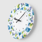 青いパンジーによっては花パターンが開花します ラージ壁時計 (傾斜)