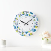 青いパンジーによっては花パターンが開花します ラージ壁時計 (ホーム)