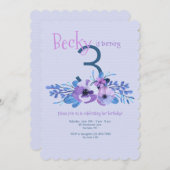 青いパンジーのパーティー招待状 招待状 (正面/裏面)