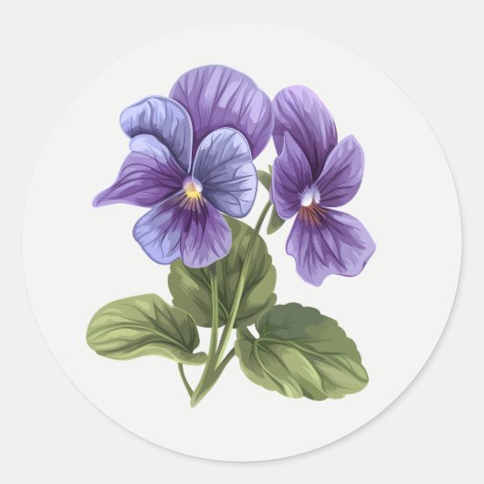 青いパンジーの庭の花 フローラルアート ラウンドシール (正面)
