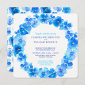 青いパンジーの水彩画の花の結婚式招待状 招待状 (正面/裏面)