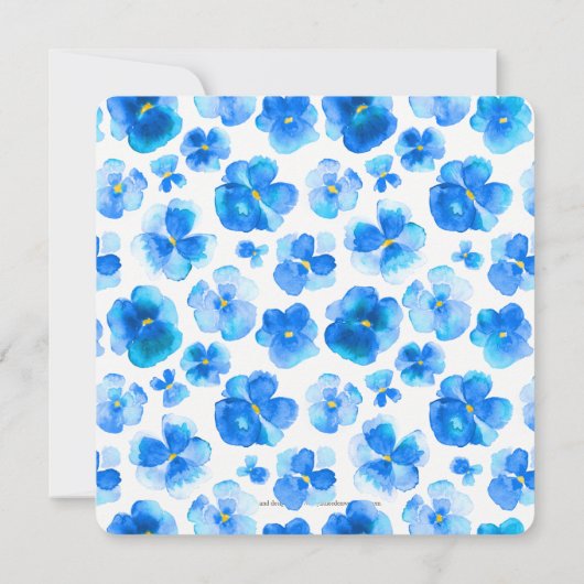 青いパンジーの水彩画の花の結婚式招待状 招待状 (裏面)