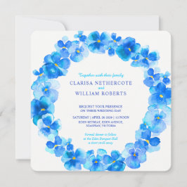青いパンジーの水彩画の花の結婚式招待状 招待状