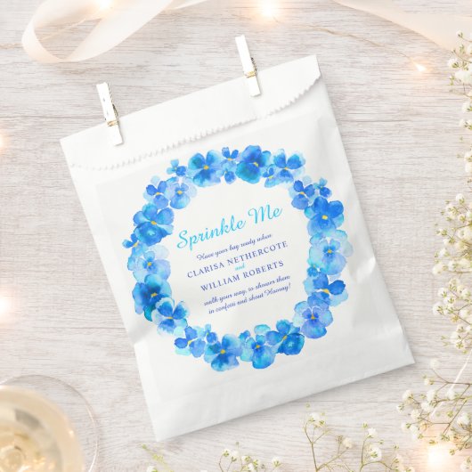 青いパンジーの結婚水色の私の紙吹雪 フェイバーバッグ (クリップ留めされた状態)
