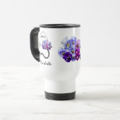 青いパンジーの花の聴診器のデザインの医師・看護師マグカップ トラベルマグ (正面左)
