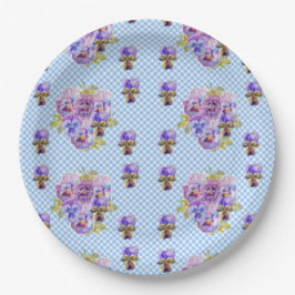 青いパンジーの花柄のパーティープレート ペーパープレート