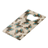 青いパンジー蝶のパターンがオフ白 クレジットカード栓抜き (正面アングル)