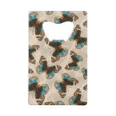 青いパンジー蝶のパターンがオフ白 クレジットカード栓抜き (裏面)