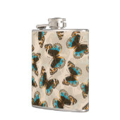 青いパンジー蝶のパターンがオフ白 フラスク (左)