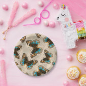 青いパンジー蝶のパターンがオフ白 ペーパープレート (パーティー)