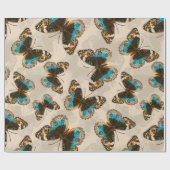 青いパンジー蝶のパターンがオフ白 ラッピングペーパー (フラット)