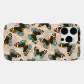 青いパンジー蝶のパターンがオフ白 iPhoneケース (裏面横)