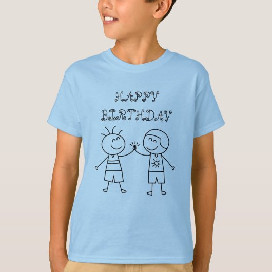 青いパンチサインの誕生日おめでとう Tシャツ (正面)