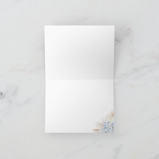 青いパンパスグラス男の子ベビーシャワー感謝カード サンキューカード (内部)