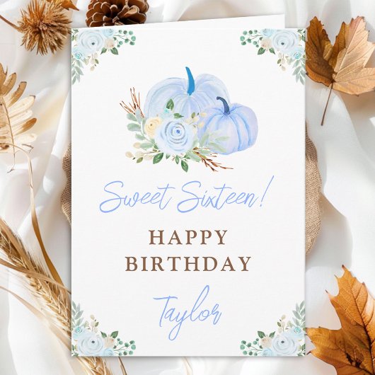 青いパンプキンの花のスイート16の誕生日 カード