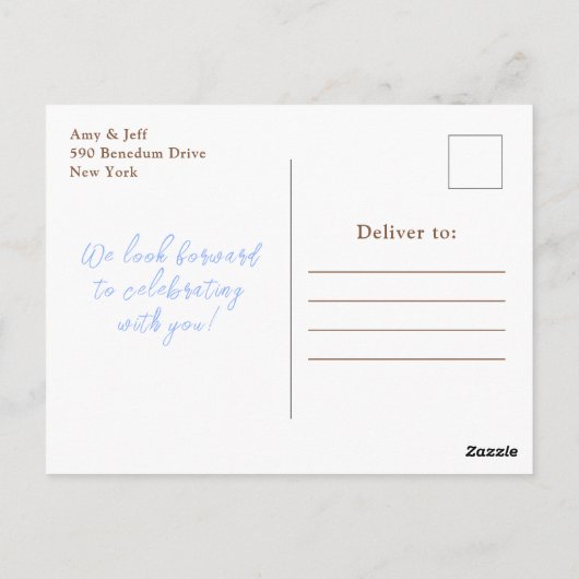 青いパンプキンの花の誕生日パーティー ポストカード (裏面)