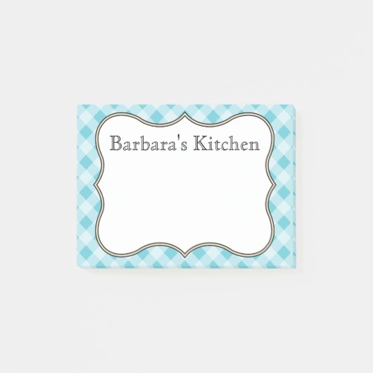 青いパーソナライズされたギンガムポストItメモ ポストイット (正面)